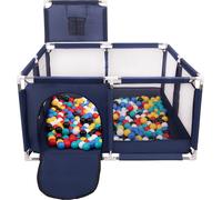 Selonis parc avec panier et 100 balles parc pour enfants, bleu:noir/blanc/bleu/rouge/jaune/turquoise