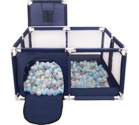 Selonis parc avec panier et 100 balles parc pour enfants, bleu:perle/gris/transparent/bleu bébé/minze