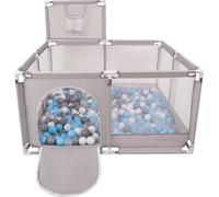 Selonis parc avec panier et 100 balles parc pour enfants, gris:gris/blanc/transparent/bleu bébé