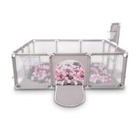 Selonis Parc Bébé Avec 200 Balles Plastiques Aire De Jeu Pliable Basket Football, Gris: Blanc/Gris/Rose Poudré