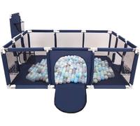 Selonis parc de jeux avec 200 balles pour enfants, bleu foncé:perle/gris/transparent/bleu bébé/minze