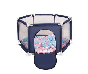 Selonis parc hexagonal avec 100 balles parc pour enfants, bleu:bleu bébé/rose poudré/perle
