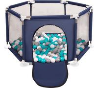 Selonis parc hexagonal avec 100 balles parc pour enfants, bleu:gris/blanc/turquoise