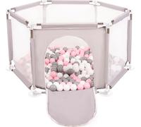 Selonis parc hexagonal avec 100 balles parc pour enfants, gris:blanc/gris/rose poudré