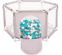 Selonis parc hexagonal avec 100 balles parc pour enfants, gris:gris/blanc/turquoise