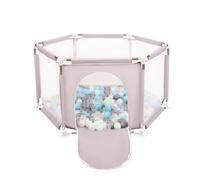 Selonis parc hexagonal avec 100 balles parc pour enfants, gris:perle/gris/transparent/bleu bébé/minze