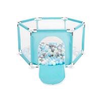 Selonis parc hexagonal avec 100 balles parc pour enfants, mint:pearl/grey/transparent/baby blue/mint