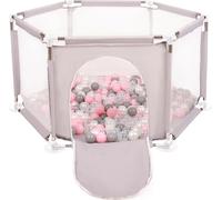 Selonis parc hexagonal avec 200 balles parc pour enfants, gris:perle/gris/transparent/rose poudré