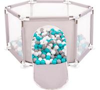 Selonis parc hexagonal avec 400 balles parc pour enfants, gris:gris/blanc/turquoise