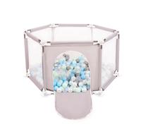 Selonis parc hexagonal avec 400 balles parc pour enfants, gris:perle/gris/transparent/bleu bébé/minze