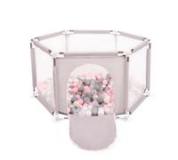 Selonis parc hexagonal avec 900 balles parc pour enfants, gris:perle/gris/transparent/rose poudré