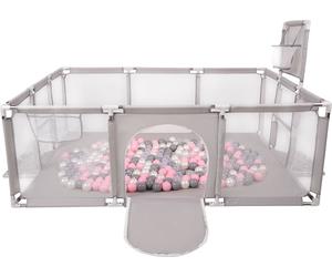 Selonis parc pour enfants avec 200 balles parc pour enfants, gris:perle/gris/transparent/rose poudré