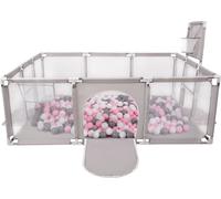Selonis Parc pour enfants Grand terrain de jeu avec 200 balles Parc pour enfants, gris : blanc/gris/rose poudré