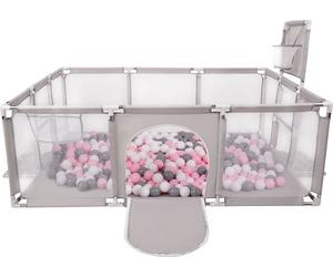 Selonis Parc pour enfants Grand terrain de jeu avec 200 balles Parc pour enfants, gris : blanc/gris/rose poudré