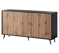 Selsey Bello - Buffet avec façades à lamelles - 154 cm - Noir/chêne wotan