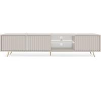 Selsey Bello - Élément TV gris-beige avec façades à lamelles et pieds métalliques dorés, 175 cm