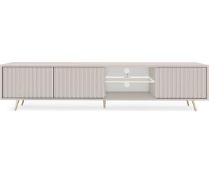 Selsey Bello - Élément TV gris-beige avec façades à lamelles et pieds métalliques dorés, 175 cm