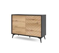 Selsey BOULIA - Commode à Deux Portes - 104 cm - Noir/chêne Evoke Motif à Chevrons