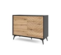 Selsey BOULIA - Commode à tiroirs - 104 cm - Noir/chêne Evoke Motif à Chevrons