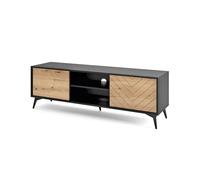 Selsey BOULIA - Meuble TV - 154 cm - Noir/chêne Evoke Motif à Chevrons