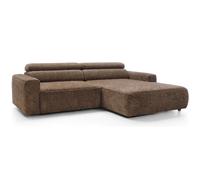 SELSEY - Canapé d’angle FANDO - Chenille - Marron clair - droit