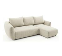 SELSEY - Canapé d'angle Zordo - chenille beige clair droitier avec deux coffres