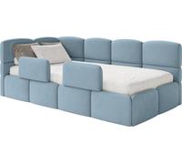 Selsey Cloudy – Lit d'enfant 90 x 200 cm, avec matelas, barrière de sécurité, tête de lit à gauche, velours bleu clair