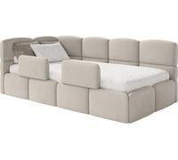 Selsey Cloudy – Lit d'enfant 90 x 200 cm, barrière de sécurité, tête de lit à gauche, velours beige clair