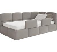 Selsey Cloudy – Lit enfant 120 cm, coffre de rangement, 2 barrières de sécurité, chenille, à droite, marron clair