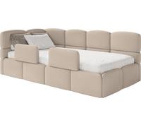 Selsey Cloudy – Lit enfant 120 cm, coffre de rangement, 2 barrières de sécurité, chenille, gauche, beige