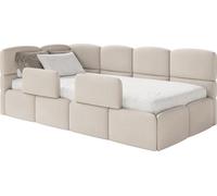 Selsey Cloudy – Lit enfant 120 cm, coffre de rangement, 2 barrières de sécurité, chenille, gauche, crème