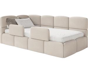 Selsey Cloudy – Lit enfant 120 cm, coffre de rangement, 2 barrières de sécurité, chenille, gauche, crème