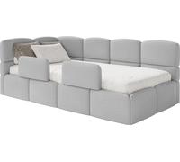 Selsey Cloudy – Lit enfant 120 cm, coffre de rangement, 2 barrières de sécurité, chenille, gauche, gris clair