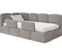 Selsey Cloudy – Lit enfant 120 cm, coffre de rangement, 2 barrières de sécurité, chenille, gauche, marron clair
