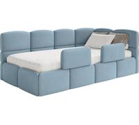Selsey Cloudy – Lit enfant 120 cm, coffre de rangement, 2 barrières de sécurité, velours, à droite, bleu clair