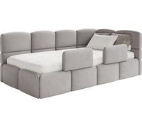 Selsey Cloudy – Lit enfant 120 cm, coffre de rangement, 2 barrières de sécurité, velours, à droite, gris clair