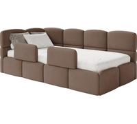 Selsey Cloudy – Lit enfant 120 cm, coffre de rangement, 2 barrières de sécurité, velours, gauche, marron