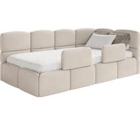 Selsey Cloudy – Lit enfant 120x200, tête de lit à droite, matelas et coffre de rangement, chenille blanc crème