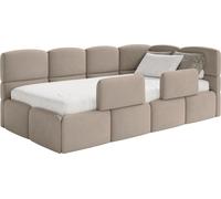 Selsey Cloudy – Lit enfant 120x200, tête de lit à droite, matelas et coffre de rangement, velours beige
