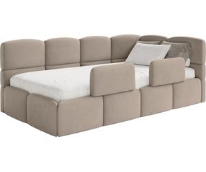 Selsey Cloudy – Lit enfant 120x200, tête de lit à droite, matelas et coffre de rangement, velours beige