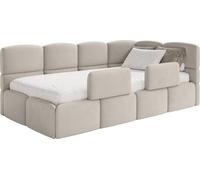 Selsey Cloudy – Lit enfant 120x200, tête de lit à droite, matelas et coffre de rangement, velours beige clair