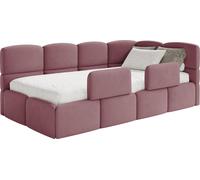 Selsey Cloudy – Lit enfant 120x200, tête de lit à droite, matelas et coffre de rangement, velours rose