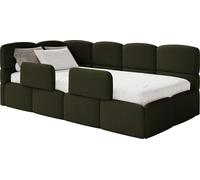 Selsey Cloudy – Lit enfant 120x200, tête de lit à gauche, matelas et coffre de rangement, bouclé vert olive