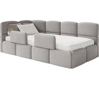 Selsey Cloudy – Lit enfant 120x200, tête de lit à gauche, matelas et coffre de rangement, velours gris clair