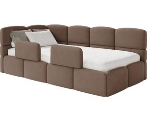 Selsey Cloudy – Lit enfant 120x200, tête de lit à gauche, matelas et coffre de rangement, velours marron