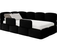Selsey Cloudy – Lit enfant 120x200, tête de lit à gauche, matelas et coffre de rangement, velours noir