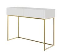 Selsey Coiffeuse avec 2 Tiroirs 110 x 79 cm sur Pieds Dorés Table De Maquillage Coin Beauté Blanc Veldio