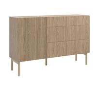 Selsey Commode Armoire 140 cm Porte À Lamelles 3 Tiroirs sur Pieds en Bois Meuble De Rangement Chêne Huilé Nolie