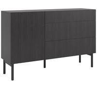 Selsey Commode Armoire 140 cm Porte À Lamelles 3 Tiroirs sur Pieds en Bois Meuble De Rangement Frêne Portland Noir Nolie