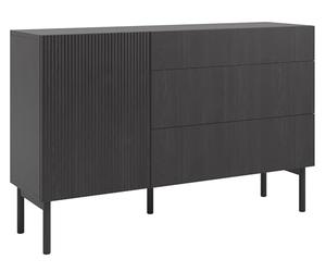 Selsey Commode Armoire 140 cm Porte À Lamelles 3 Tiroirs sur Pieds en Bois Meuble De Rangement Frêne Portland Noir Nolie
